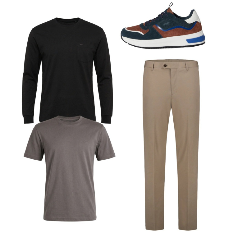 Outfit uomo - Total look. Stile Casual per Tutti i giorni. Abbinamento con t-shirt, sneakers, t-shirt, pantaloni.