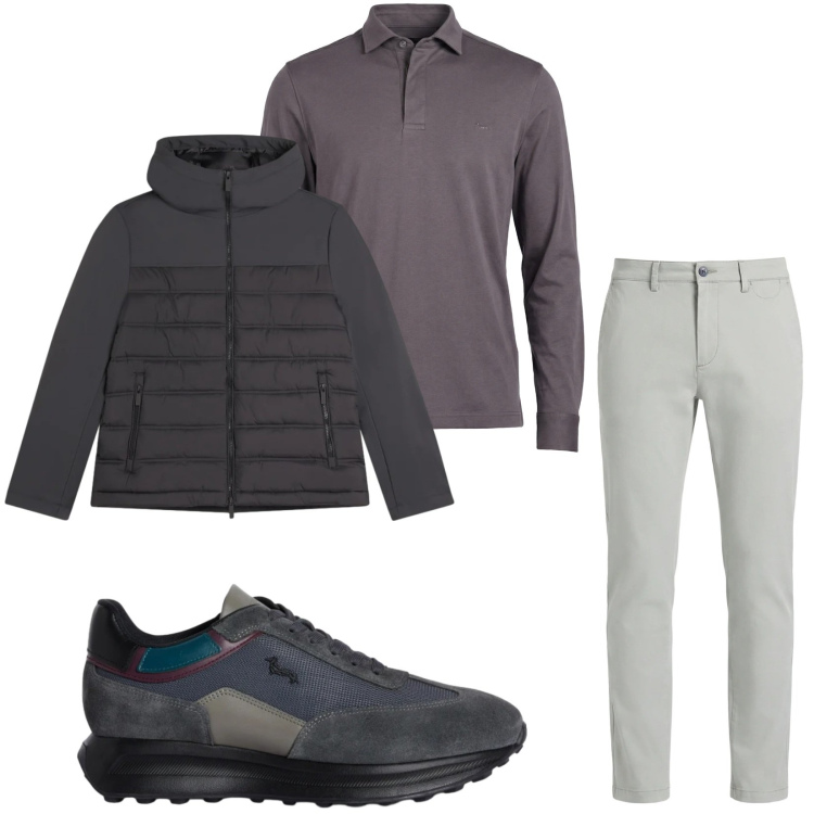 Outfit uomo - Total look #2349246. Stile Trendy per Tutti i giorni. Abbinamento con sneakers, polo, pantaloni chino, piumini.