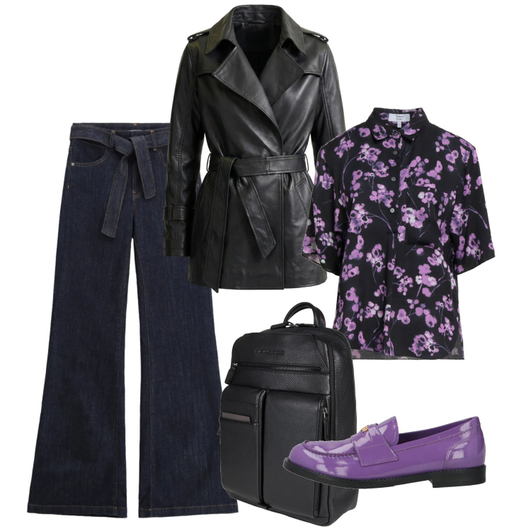 Outfit donna - Febbraio. Stile Bon Ton per Tutti i giorni. Abbinamento con camicie a manica corta, zaini, mocassini, giacche, jeans a zampa.