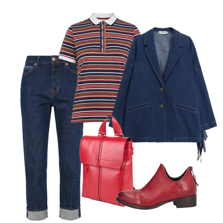 Outfit donna - Febbraio. Stile Basic per Scuola/Università. Abbinamento con stivaletti, zaini, jeans, polo, blazer.