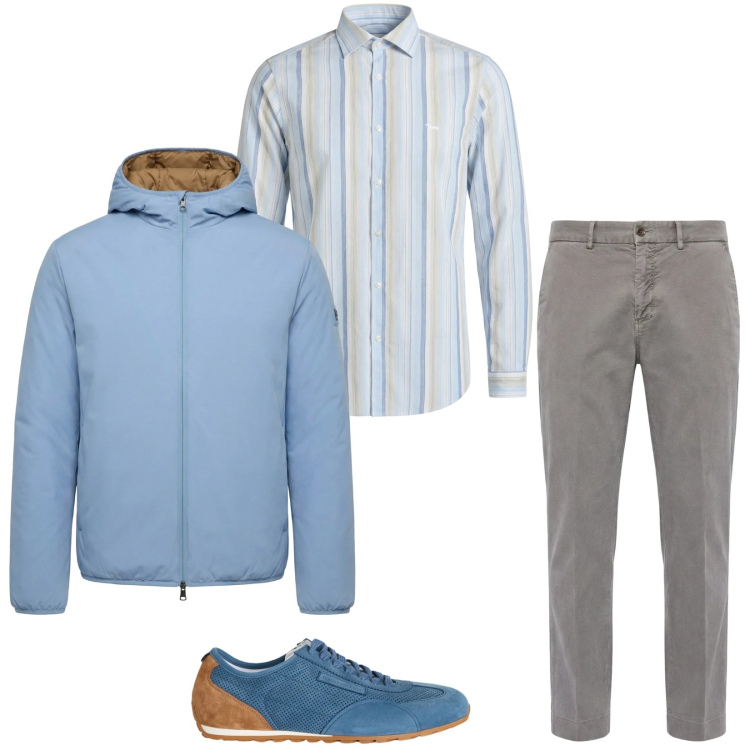 Outfit uomo - Total look #2349256. Stile Trendy per Tutti i giorni. Abbinamento con sneakers, pantaloni chino, camicie, bomber.