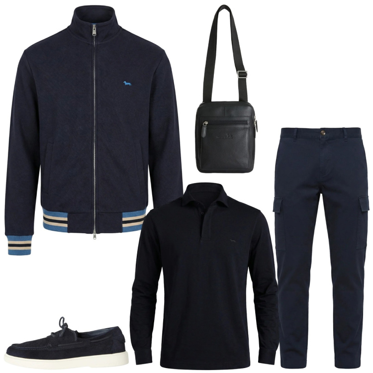 Outfit uomo - Total look #2349260. Stile Trendy per Tutti i giorni. Abbinamento con pantaloni cargo, scarpe stringate, felpe, polo, borse sportive.