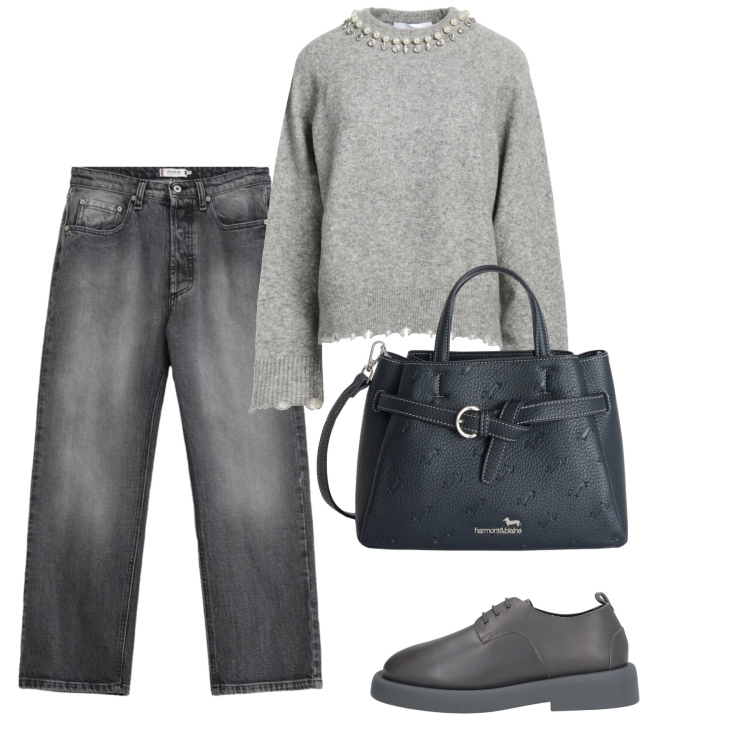 Outfit donna - Febbraio. Stile Basic per Tutti i giorni. Abbinamento con pullovers, scarpe stringate, borse a mano, jeans.