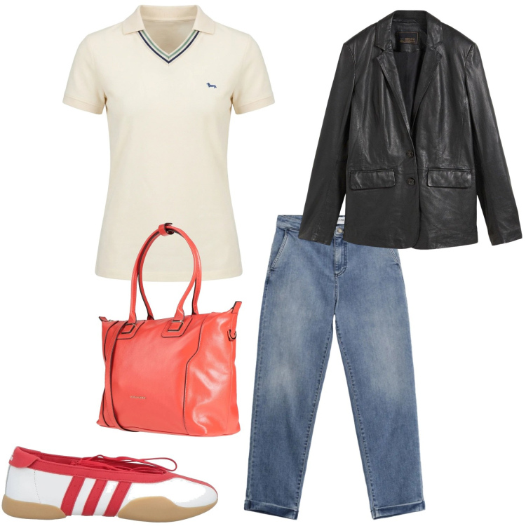 Outfit donna - Total look #2349265. Stile Casual chic per Tutti i giorni. Abbinamento con ballerine, zaini, blazer, polo, jeans.