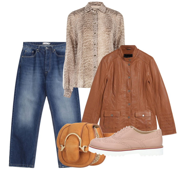 Outfit donna - Febbraio. Stile Basic per Tutti i giorni. Abbinamento con scarpe stringate, marsupi, blazer, jeans dritti, camicie.