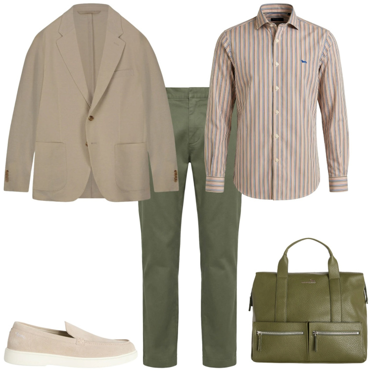 Outfit uomo - Business week end. Stile Business/Elegante per Ufficio. Abbinamento con camicie, pantaloni cargo, scarpe stringate, borse sportive, giacche.