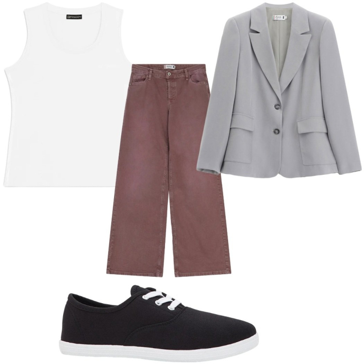 Outfit donna - Total look #2349289. Abbinamento con sneakers, pantaloni a palazzo, blazer, canottiere.