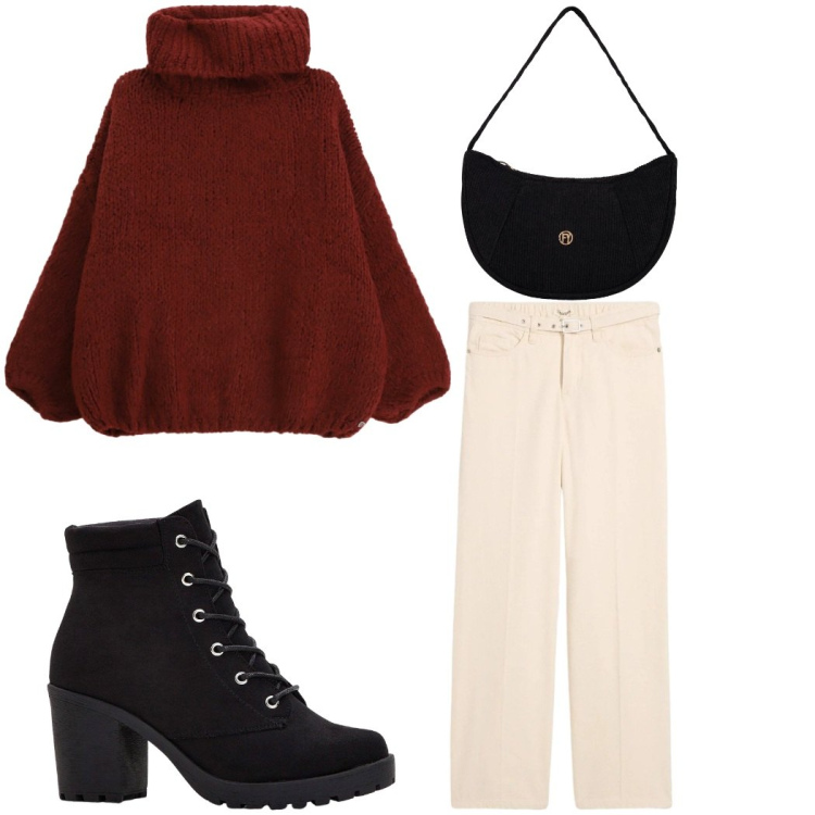 Outfit donna - Total look #2349293. Abbinamento con stivaletti, jeans dritti, borse a mano, maglieria.