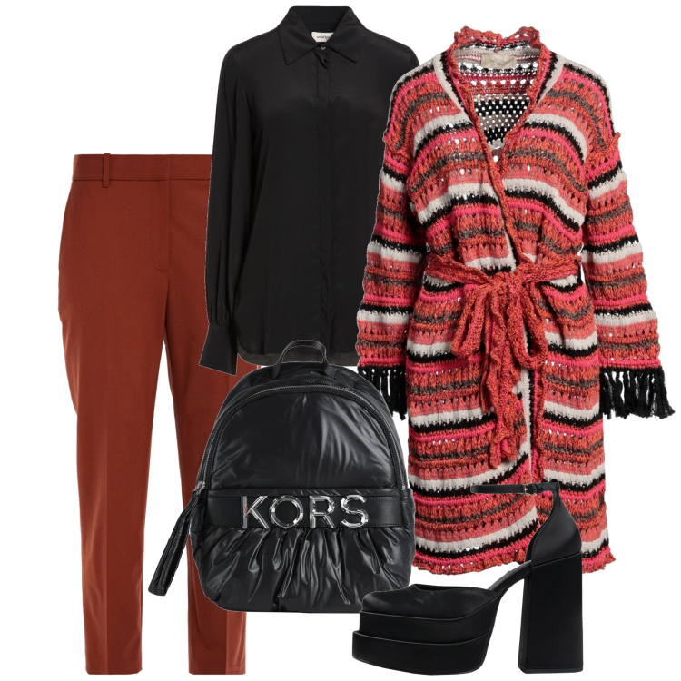 Outfit donna - Febbraio. Stile Bon Ton per Tutti i giorni. Abbinamento con zaini, cardigans, camicie, décolleté, pantaloni.