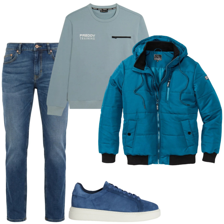 Outfit uomo - Total look #2349321. Stile Casual per Tutti i giorni. Abbinamento con bomber, sneakers, jeans, felpe.