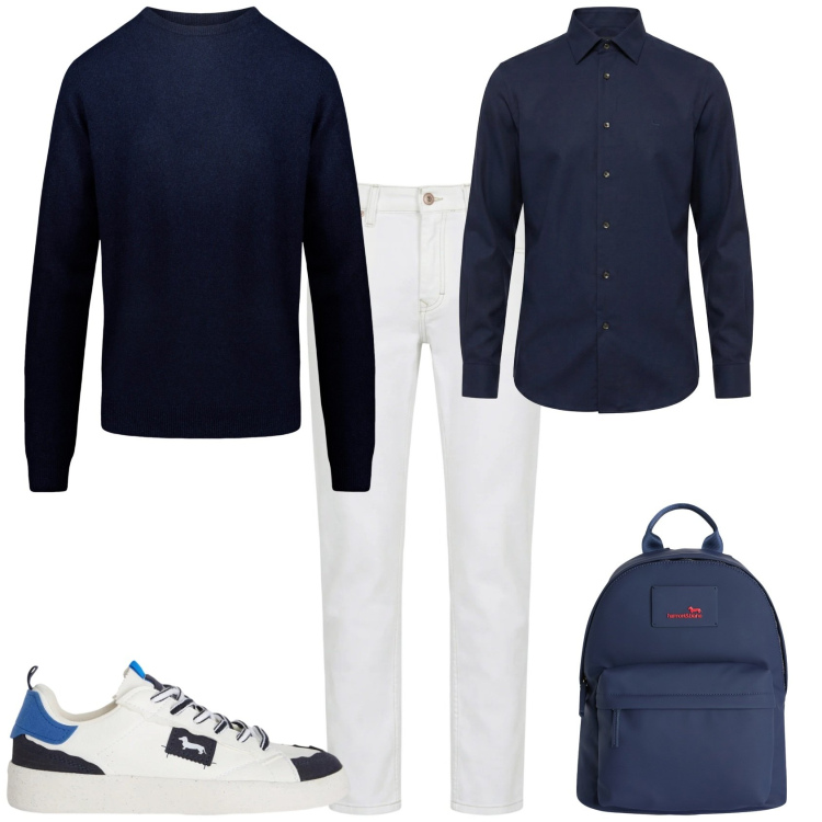 Outfit uomo - Trendy week end. Stile Trendy per Mare. Abbinamento con sneakers, jeans, borse sportive, camicie, maglieria.