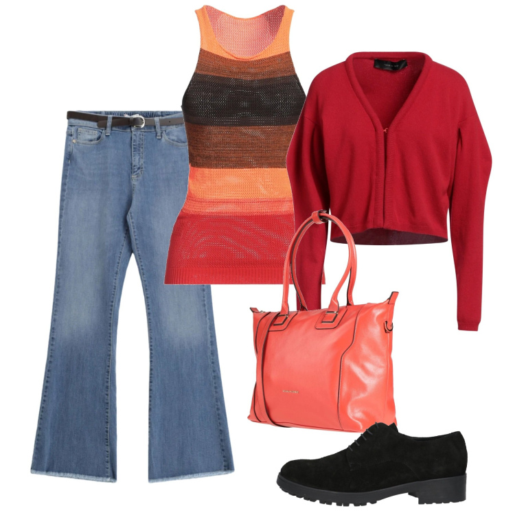 Outfit donna - Febbraio. Stile Casual chic per Tutti i giorni. Abbinamento con top, scarpe stringate, cardigans, zaini, jeans.