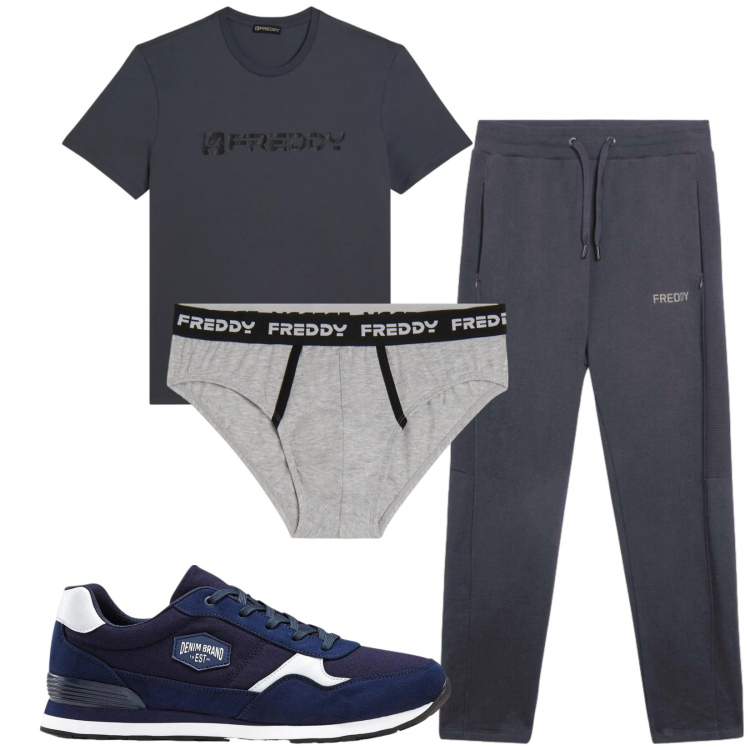 Outfit uomo - Total look #2349371. Stile Casual per Sport. Abbinamento con sneakers, pantaloni, slip, t-shirt.
