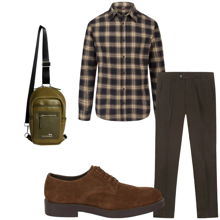 Outfit uomo - Total look #2349374. Stile Urban per Tutti i giorni. Abbinamento con borse sportive, camicie, scarpe stringate, pantaloni chino.