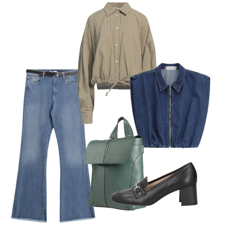 Outfit donna - Febbraio. Stile Casual chic per Tutti i giorni. Abbinamento con camicie, zaini, mocassini, gilet, jeans.