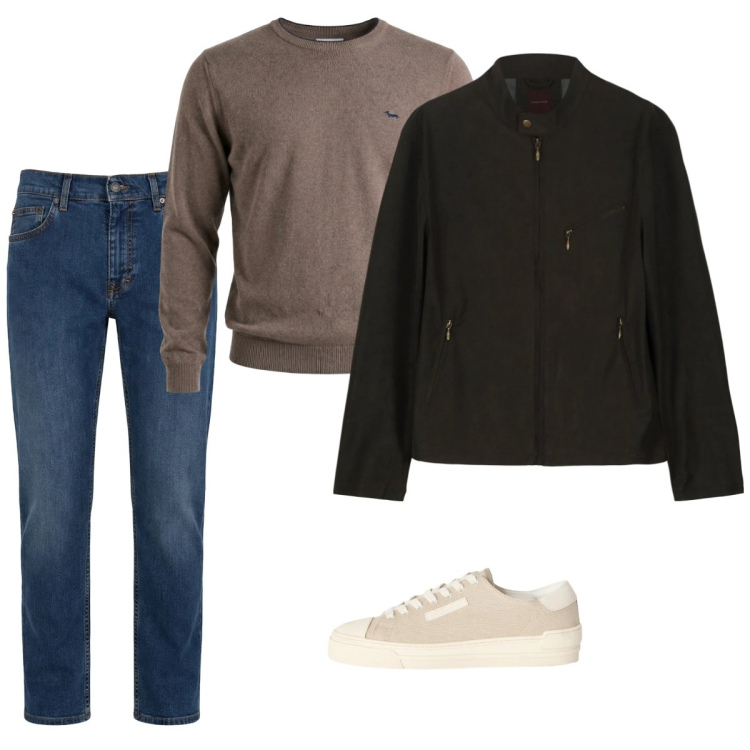 Outfit uomo - City. Stile Casual per Tutti i giorni. Abbinamento con pullovers, jeans, sneakers, giacche.