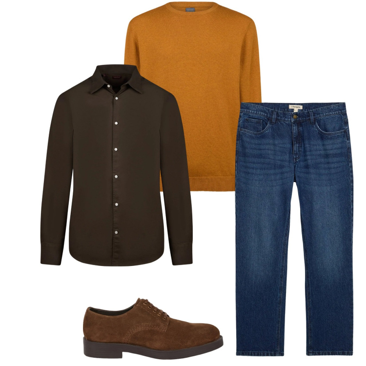 Outfit uomo - Total look #2349393. Stile Casual per Tutti i giorni. Abbinamento con jeans dritti, camicie, maglieria, scarpe stringate.