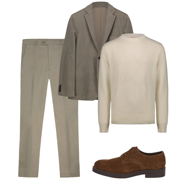 Outfit uomo - Febbraio. Stile Casual per Tutti i giorni. Abbinamento con scarpe stringate, giacche, maglieria, pantaloni chino.
