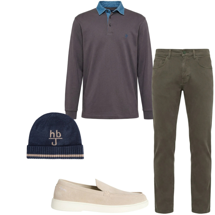 Outfit uomo - Total look #2349398. Stile Urban per Tutti i giorni. Abbinamento con cappelli, pantaloni, polo, scarpe stringate.