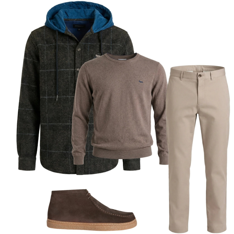 Outfit uomo - Total look #2349405. Stile Trendy per Tutti i giorni. Abbinamento con pullovers, pantaloni cargo, stivali e stivaletti, cappotti.