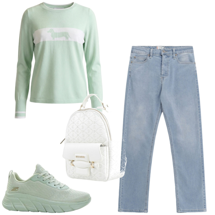 Outfit donna - Total look #2349408. Stile Casual per Tutti i giorni. Abbinamento con zaini, sneakers, maglieria, jeans.