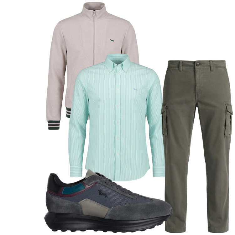 Outfit uomo - Total look #2349413. Stile Trendy per Tutti i giorni. Abbinamento con pantaloni cargo, sneakers, camicie, felpe.