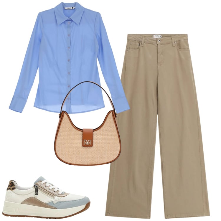 Outfit donna - Total look #2349414. Stile Casual chic per Tutti i giorni. Abbinamento con sneakers, camicie, pantaloni, borse a spalla.