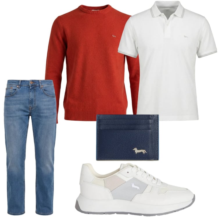 Outfit uomo - Summer Diaries - Harmont & Blaine. Stile Trendy per Tutti i giorni. Abbinamento con jeans, portafogli, sneakers, pullovers, polo.