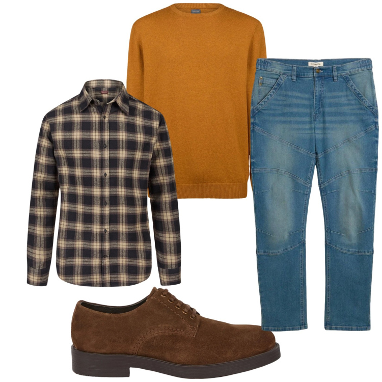 Outfit uomo - Total look #2349420. Stile Trendy per Tutti i giorni. Abbinamento con jeans dritti, camicie, maglieria, scarpe stringate.