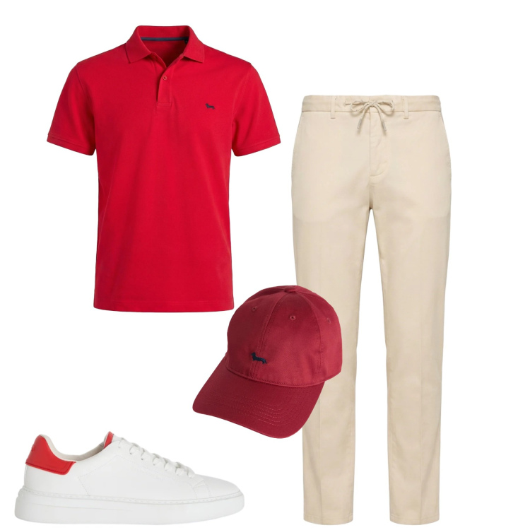 Outfit uomo - Total look #2349421. Stile Urban per Tutti i giorni. Abbinamento con cappelli, sneakers, polo, pantaloni.