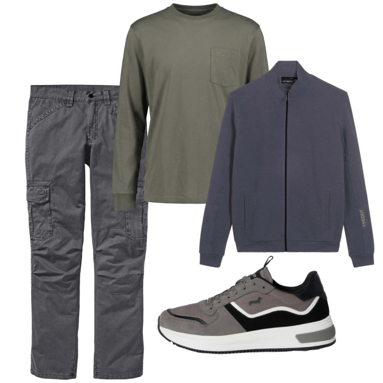 Outfit uomo - Febbraio. Stile Casual per Tutti i giorni. Abbinamento con pantaloni cargo, t-shirt, sneakers, felpe.