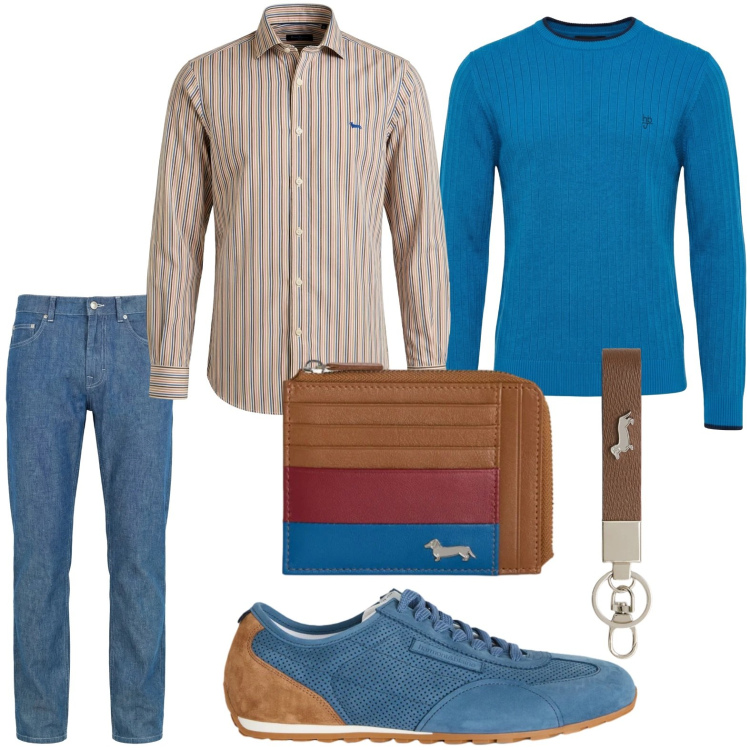 Outfit uomo - Summer Diaries - Harmont & Blaine. Stile Trendy per Tutti i giorni. Abbinamento con camicie, maglieria, portachiavi, sneakers, jeans, portamonete.