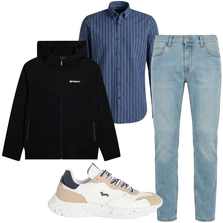 Outfit uomo - Total look #2349437. Stile Casual per Tutti i giorni. Abbinamento con jeans slim fit, camicie, sneakers, felpe con cappuccio.