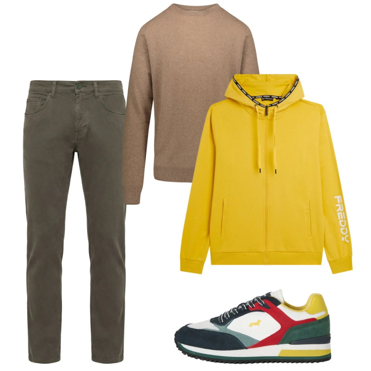 Outfit uomo - Febbraio. Stile Casual per Tutti i giorni. Abbinamento con sneakers, pantaloni, felpe con cappuccio, maglieria.