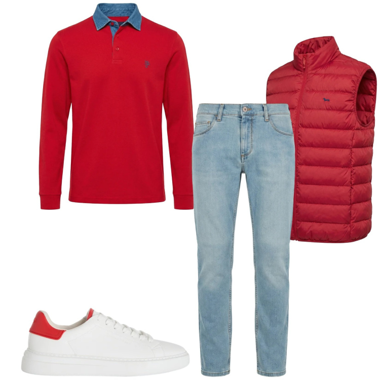Outfit uomo - Total look #2349443. Stile Trendy per Tutti i giorni. Abbinamento con jeans slim fit, polo, piumini, sneakers.