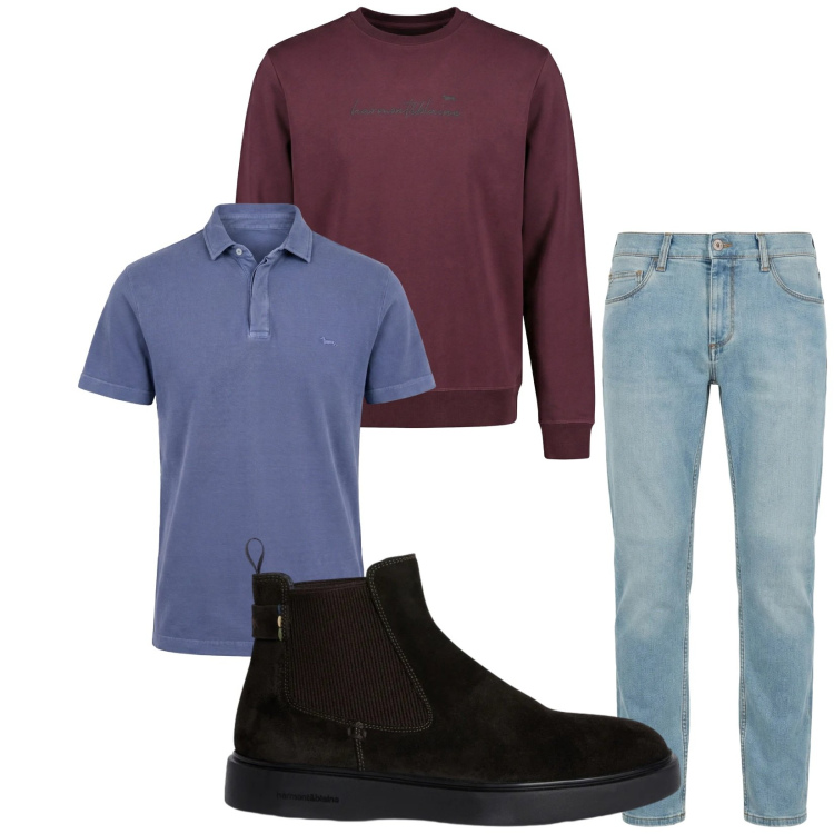 Outfit uomo - Total look #2349448. Stile Casual per Tutti i giorni. Abbinamento con jeans slim fit, stivali e stivaletti, felpe, polo.