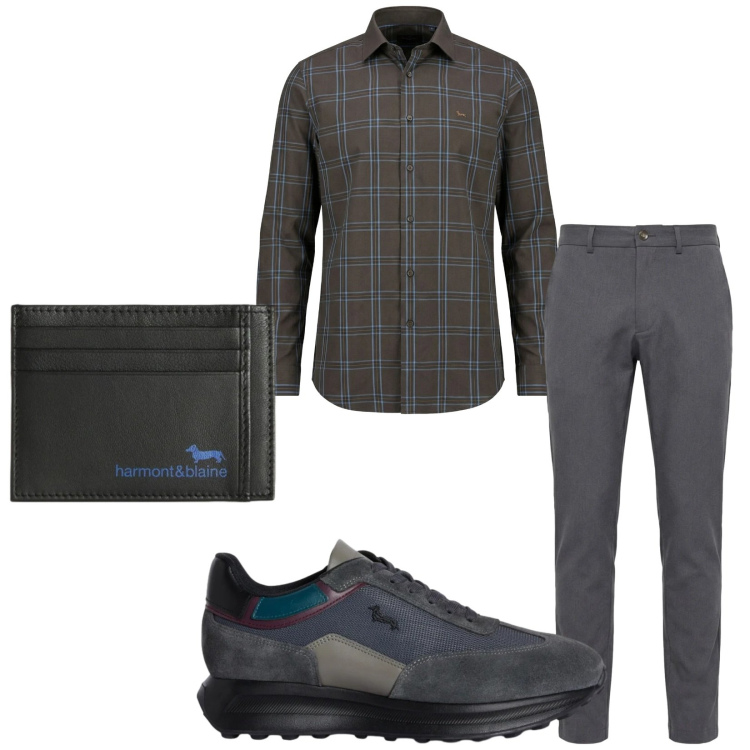Outfit uomo - Total look #2349450. Stile Casual per Tutti i giorni. Abbinamento con sneakers, camicie, pantaloni chino, portafogli.