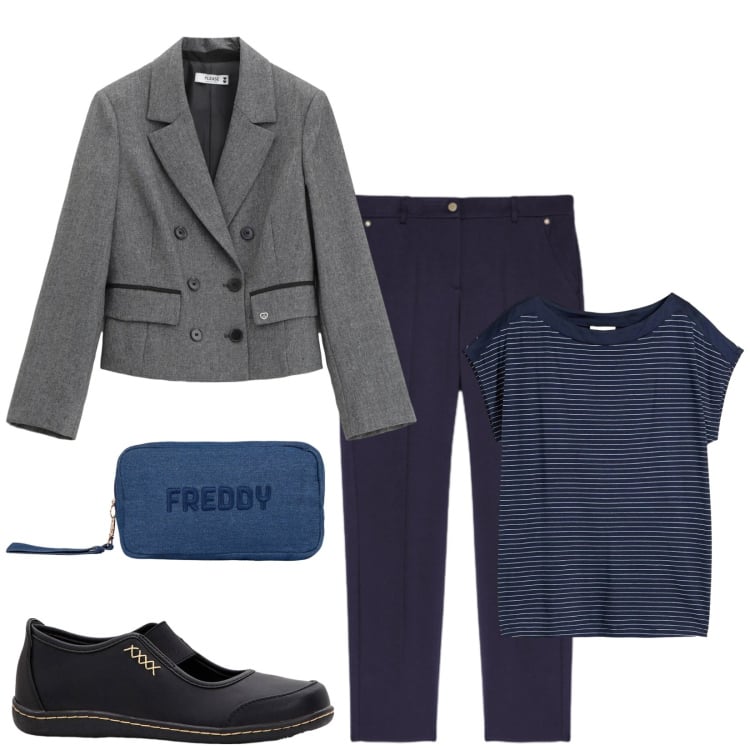 Outfit donna - Total look #2349459. Stile Casual per Tutti i giorni. Abbinamento con maglieria, ballerine, pantaloni, blazer, pochette.