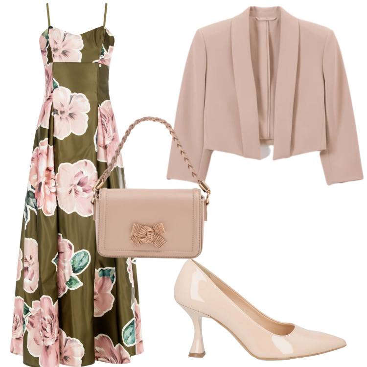 Outfit donna - Look. Stile Chic per Cerimonia. Abbinamento con décolleté, bolero, pochette, vestiti lunghi.
