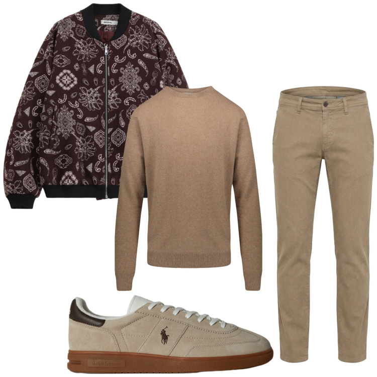 Outfit uomo - Total look #2349467. Stile Casual per Tutti i giorni. Abbinamento con pantaloni, bomber, sneakers, maglieria.