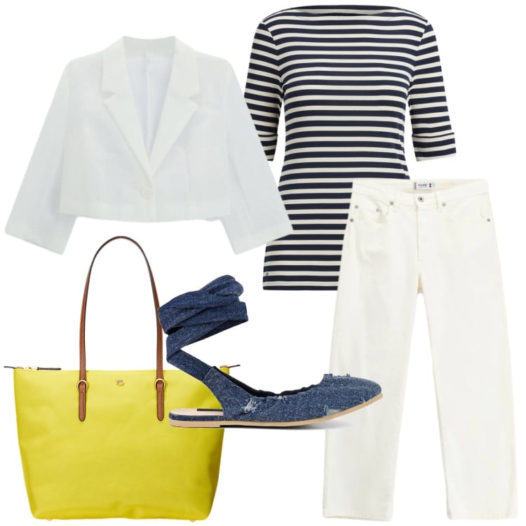 Outfit donna - Gorpcore Metropolitano. Stile Minimal per Tutti i giorni. Abbinamento con blazer, pantaloni, borse tote, t-shirt, ballerine.