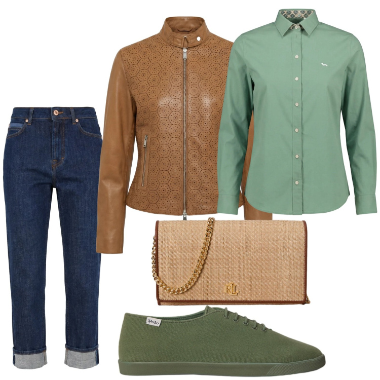 Outfit donna - Mediterranean Glow - Harmont & Blaine. Stile Minimal per Tutti i giorni. Abbinamento con giacche, jeans, camicie, sneakers, borse a tracolla.