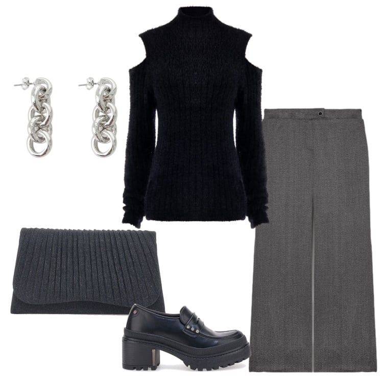 Outfit donna - Total look #2349488. Stile Bon Ton per Ufficio. Abbinamento con pantaloni, maglieria, orecchini, stivaletti, clutch.