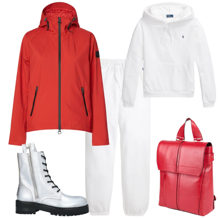 Outfit donna - Total look #2349506. Stile Urban per Tutti i giorni. Abbinamento con zaini, anfibi, giacche, pantaloni sportivi, felpe con cappuccio.