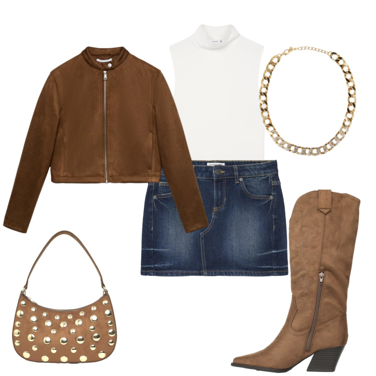 Outfit donna - Spring time!. Stile Glamour per Tutti i giorni. Abbinamento con giacche, collane, stivali, minigonne, borse a tracolla, canottiere.