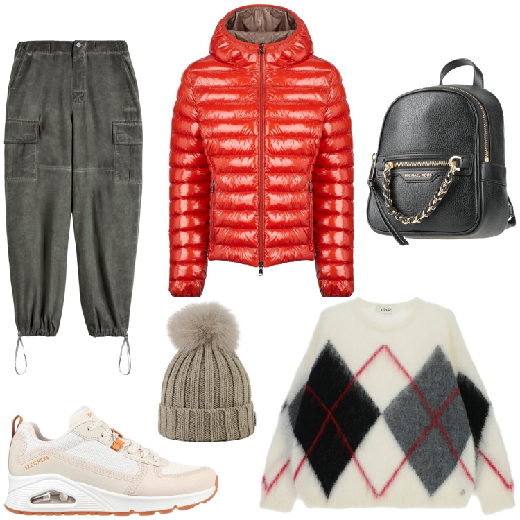 Outfit donna - Rosso: love It!!!. Stile Urban per Tutti i giorni. Abbinamento con zaini, maglieria, pantaloni cargo, blazer, berretti, sneakers alte.
