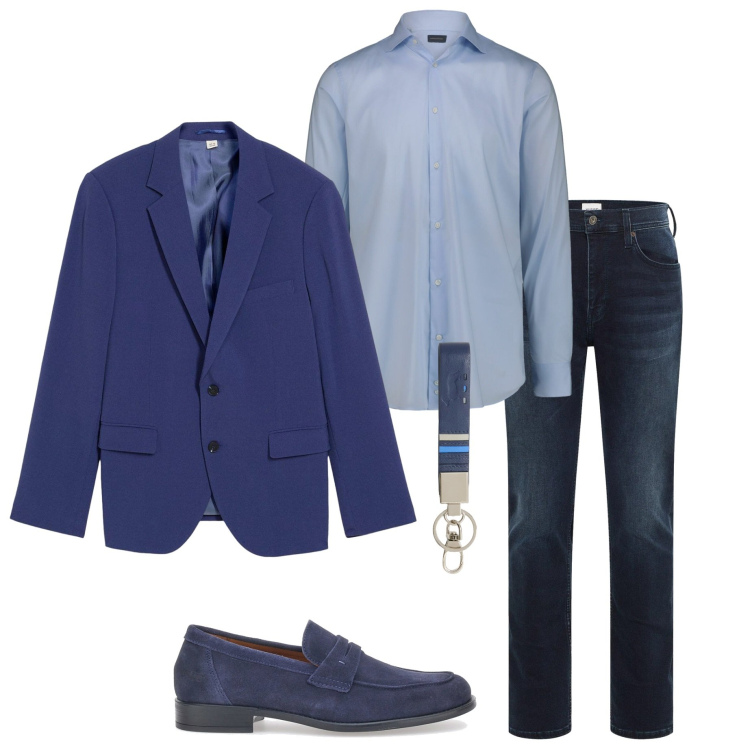 Outfit uomo - Il blazer leggero. Stile Business/Elegante per Ufficio. Abbinamento con jeans slim fit, giacche, portachiavi, scarpe stringate, camicie.