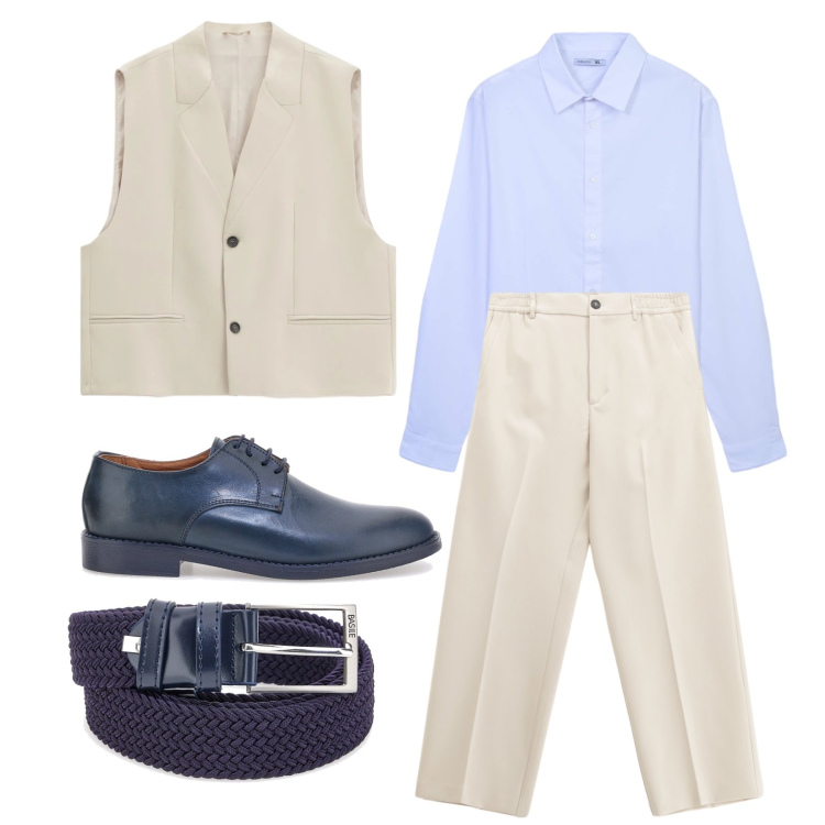 Outfit uomo - Marzo. Stile Business/Elegante per Cerimonia. Abbinamento con pantaloni, gilet, camicie, cinture, scarpe stringate.