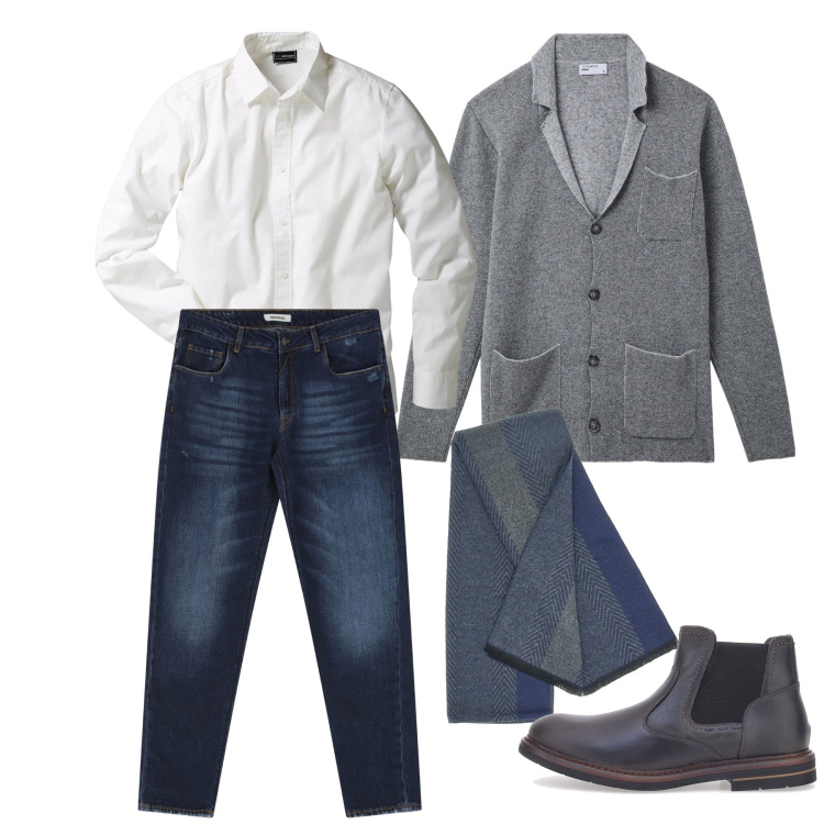 Outfit uomo - Marzo. Stile Trendy per Tutti i giorni. Abbinamento con camicie, jeans dritti, giacche, stivali e stivaletti, sciarpe.