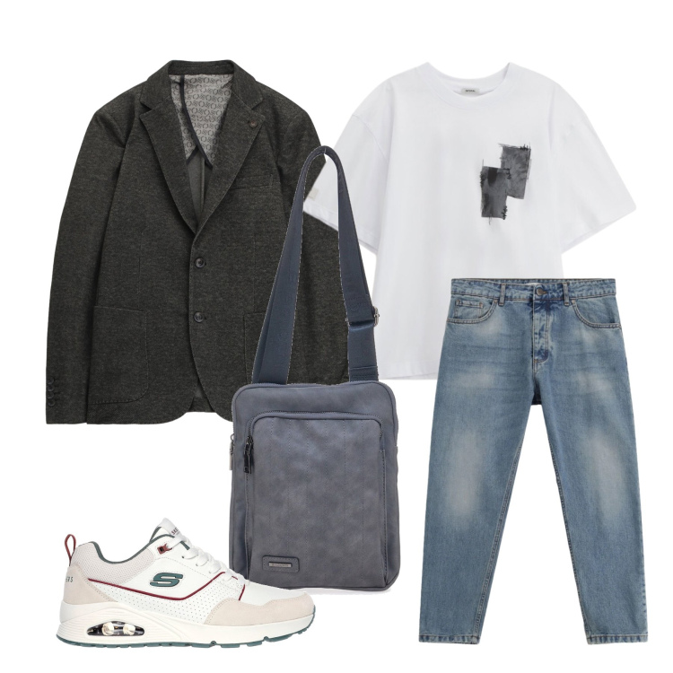 Outfit uomo - Marzo. Stile Trendy per Tutti i giorni. Abbinamento con giacche, t-shirt, jeans, portafogli, sneakers.